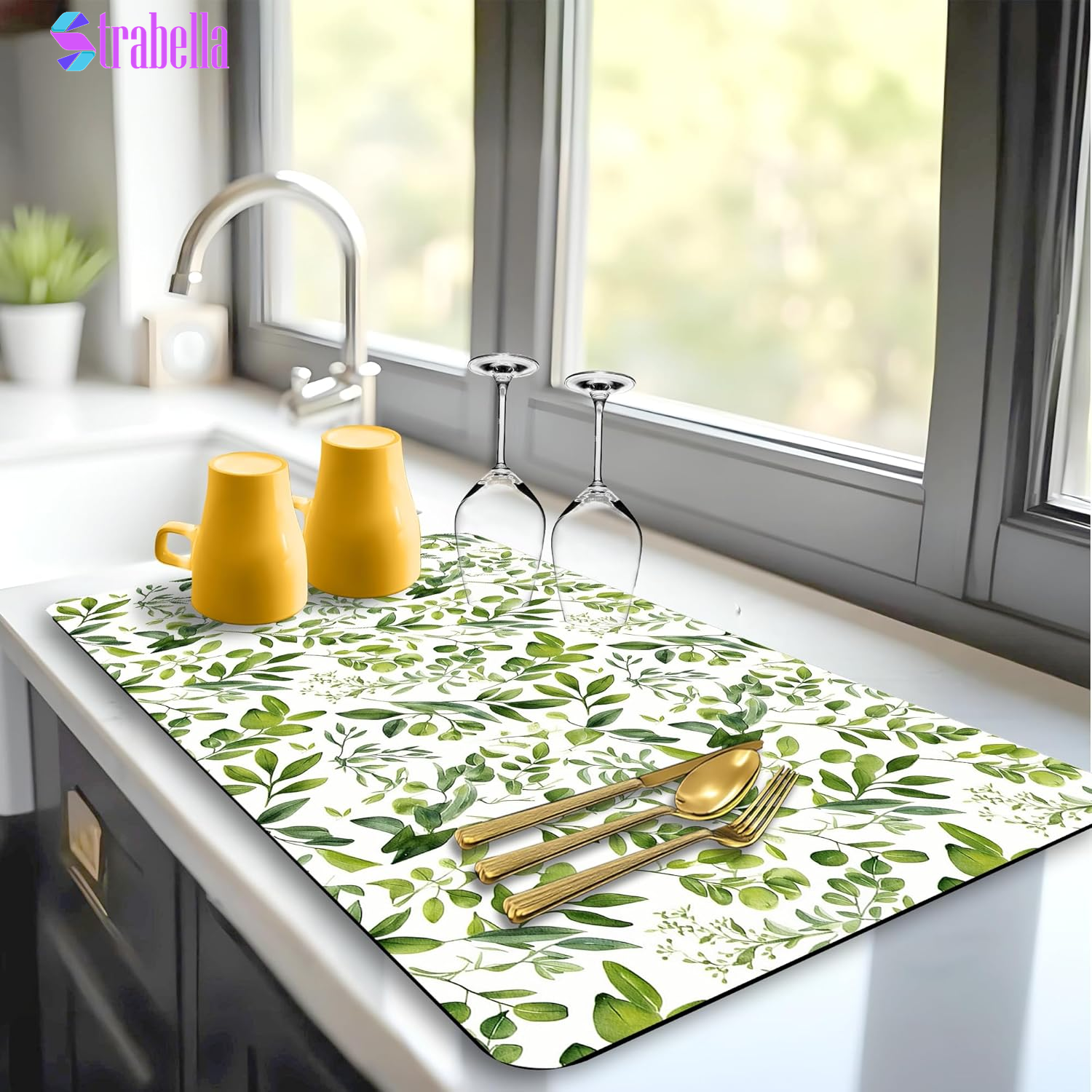 Dish Drying Mat Super Absorbent – 16" X 12" Coffee Mat for Countertops – Non-Slip Drying Mat for Kitchen Counter – Easy to Clean Water Absorbent Mat – Quick Dry Dish Drying Mats (Black)