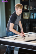 Blazer 7' Air Hockey Table with Heavy-Duty Blower, Electronic Scoring, Leg Levelers, and Overhang Rail