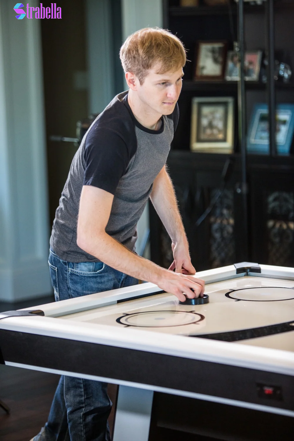 Blazer 7' Air Hockey Table with Heavy-Duty Blower, Electronic Scoring, Leg Levelers, and Overhang Rail