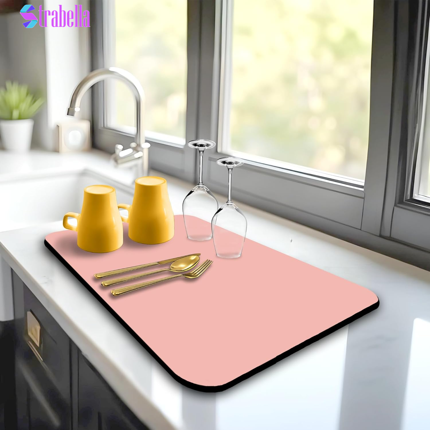 Dish Drying Mat Super Absorbent – 16" X 12" Coffee Mat for Countertops – Non-Slip Drying Mat for Kitchen Counter – Easy to Clean Water Absorbent Mat – Quick Dry Dish Drying Mats (Black)