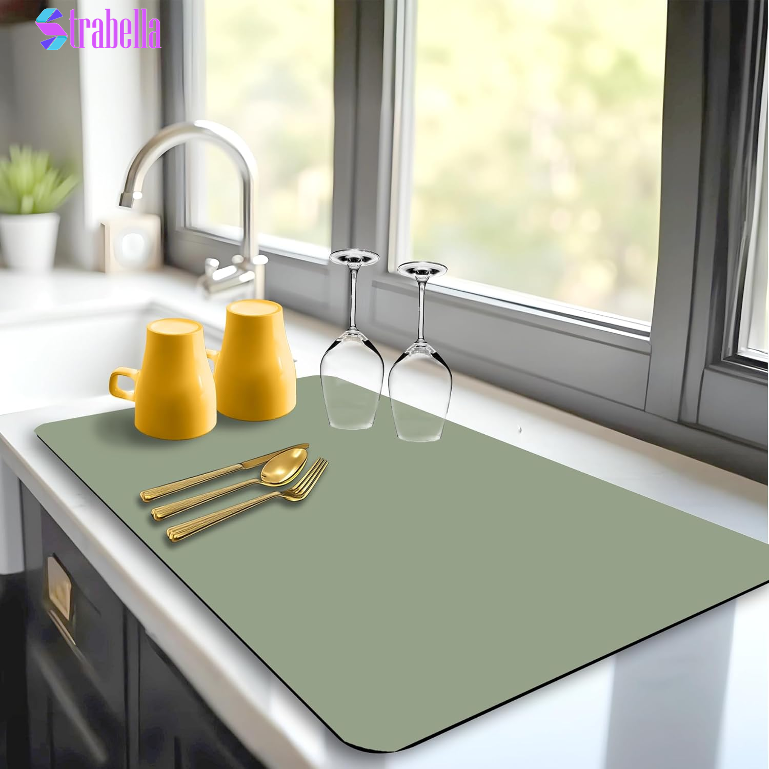 Dish Drying Mat Super Absorbent – 16" X 12" Coffee Mat for Countertops – Non-Slip Drying Mat for Kitchen Counter – Easy to Clean Water Absorbent Mat – Quick Dry Dish Drying Mats (Black)