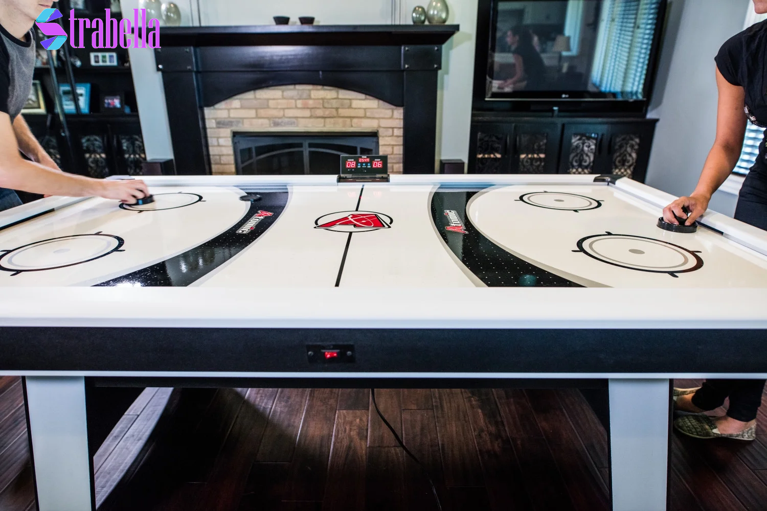 Blazer 7' Air Hockey Table with Heavy-Duty Blower, Electronic Scoring, Leg Levelers, and Overhang Rail