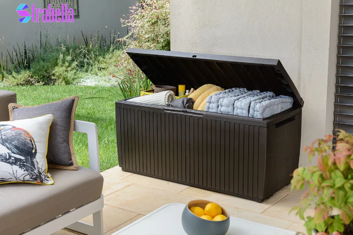 Springwood 80 Gallon Durable Resin Outdoor Storage and Organization Deck Box for Patio Furniture and Supplies, Brown