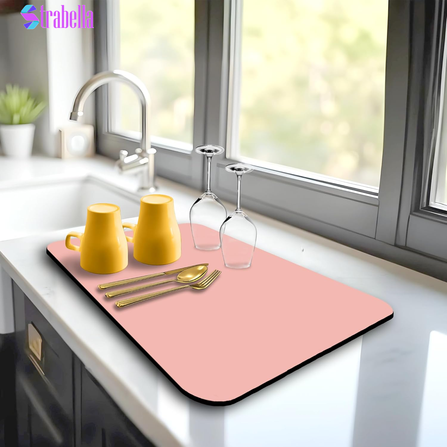 Dish Drying Mat Super Absorbent – 16" X 12" Coffee Mat for Countertops – Non-Slip Drying Mat for Kitchen Counter – Easy to Clean Water Absorbent Mat – Quick Dry Dish Drying Mats (Black)