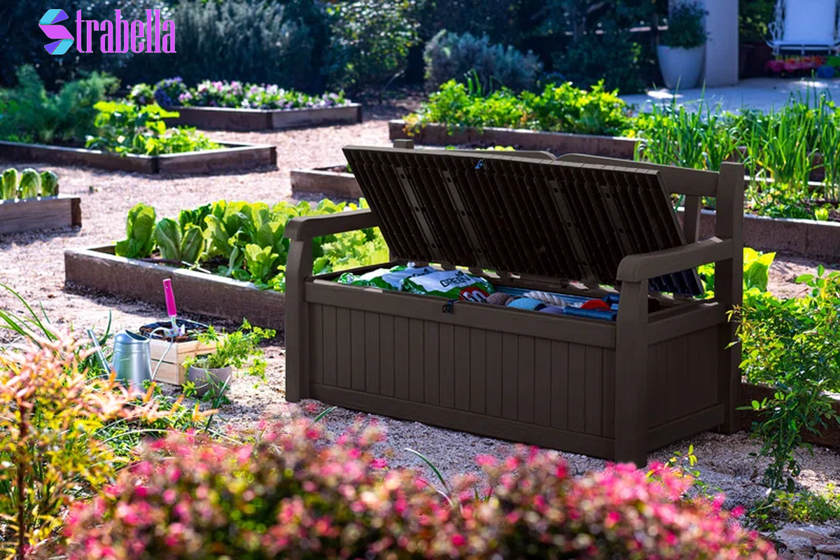 Solana 70 Gallon Durable Resin Outdoor Bench Storage and Organization Deck Box Ideal for Garden Patio Furniture and Supplies
