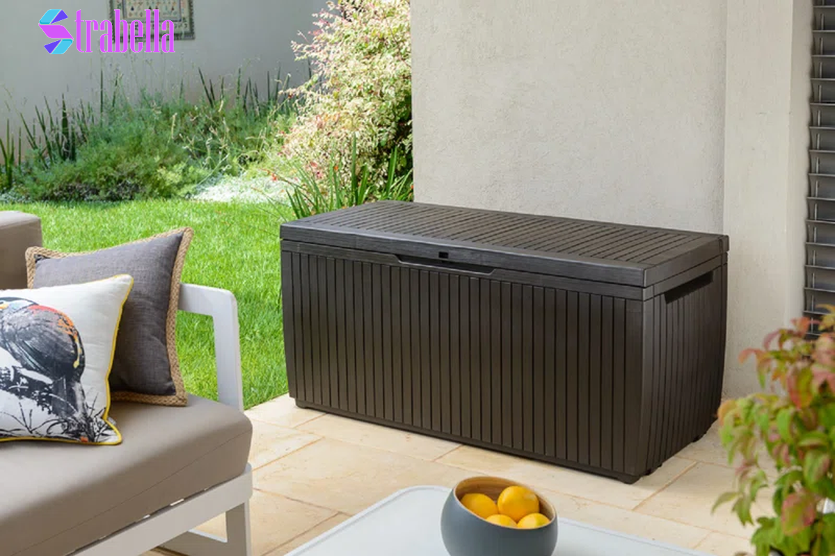 Springwood 80 Gallon Durable Resin Outdoor Storage and Organization Deck Box for Patio Furniture and Supplies, Brown