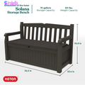 Solana 70 Gallon Durable Resin Outdoor Bench Storage and Organization Deck Box Ideal for Garden Patio Furniture and Supplies