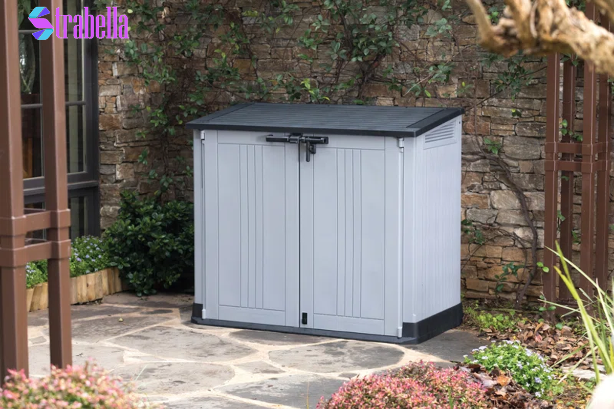 Store It Out Prime Durable Resin Outdoor Storage Shed with Floor and Double Doors for Garden Patio Furniture and Tools