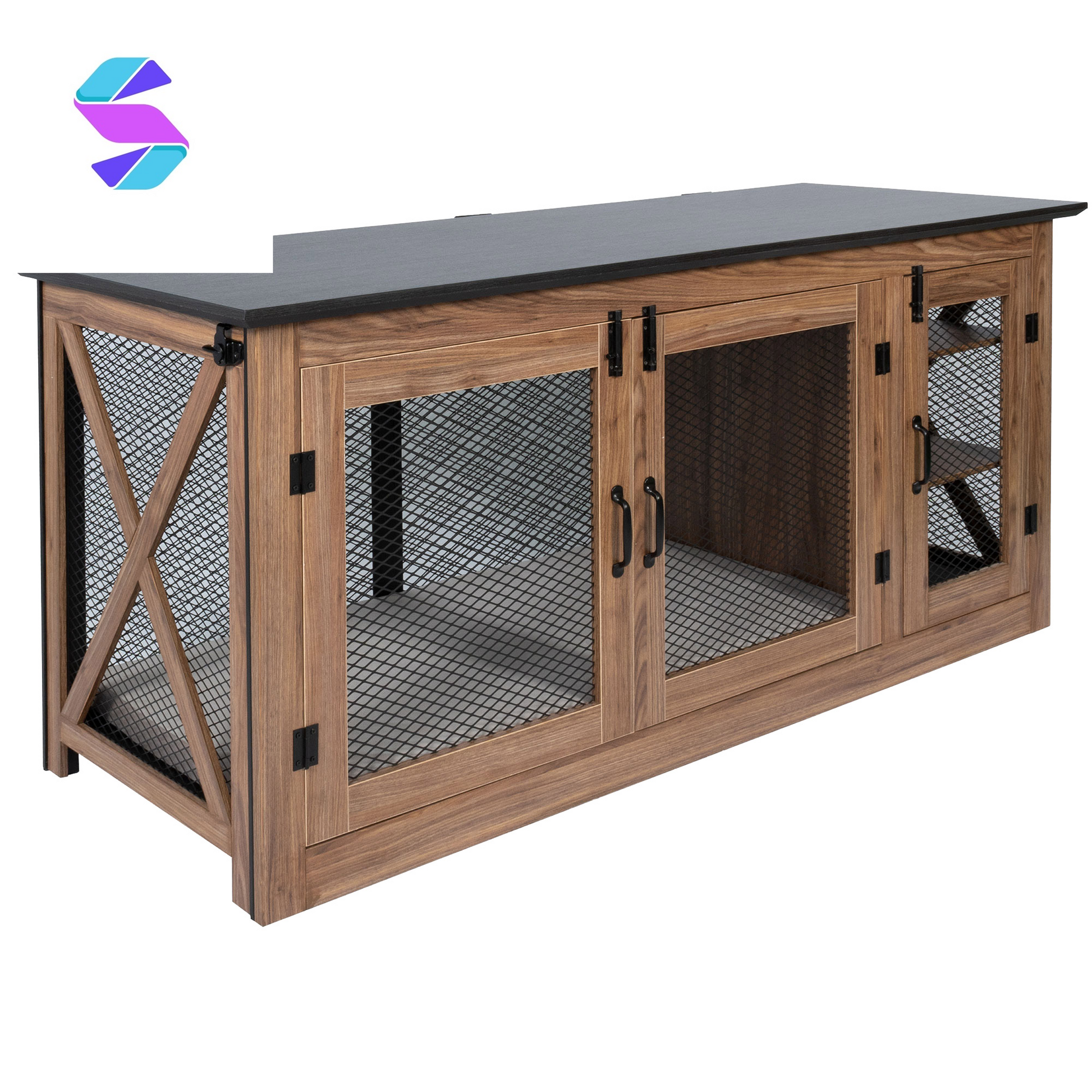65" Cooper Dog Crate Credenza with Shelves & Mat Kit