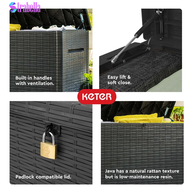 Java 230 Gallon XXL Durable Resin Outdoor Storage and Organization Deck Box Ideal for Garden Patio Furniture and Supplies