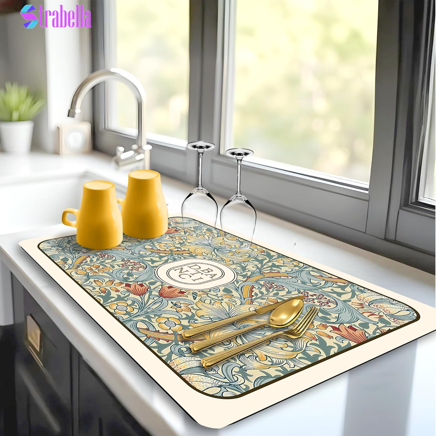 Dish Drying Mat Super Absorbent – 16" X 12" Coffee Mat for Countertops – Non-Slip Drying Mat for Kitchen Counter – Easy to Clean Water Absorbent Mat – Quick Dry Dish Drying Mats (Black)