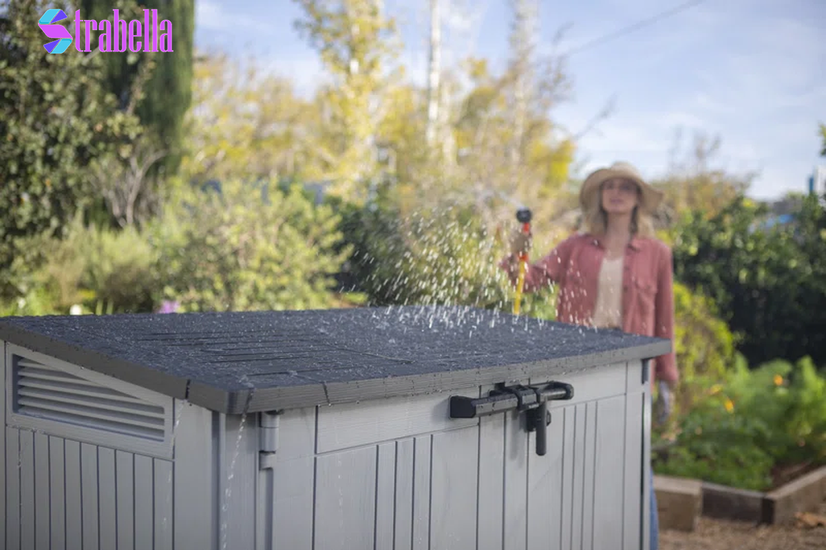 Store It Out Prime Durable Resin Outdoor Storage Shed with Floor and Double Doors for Garden Patio Furniture and Tools