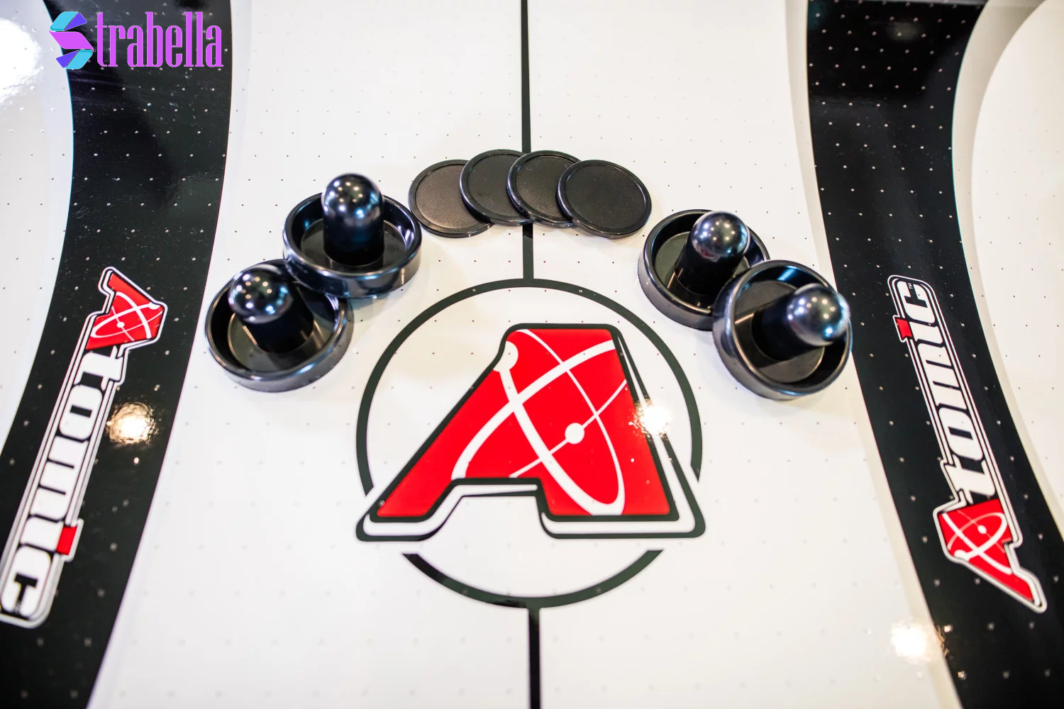 Blazer 7' Air Hockey Table with Heavy-Duty Blower, Electronic Scoring, Leg Levelers, and Overhang Rail
