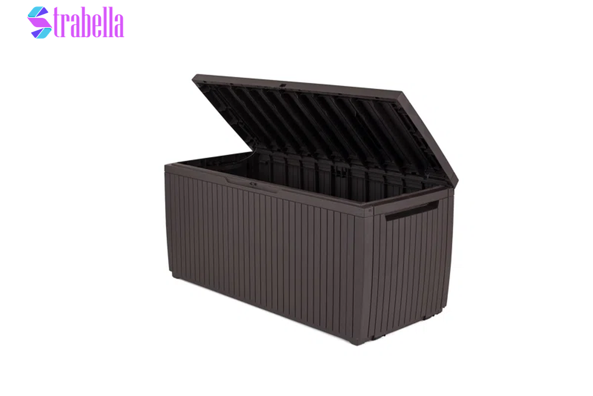 Springwood 80 Gallon Durable Resin Outdoor Storage and Organization Deck Box for Patio Furniture and Supplies, Brown