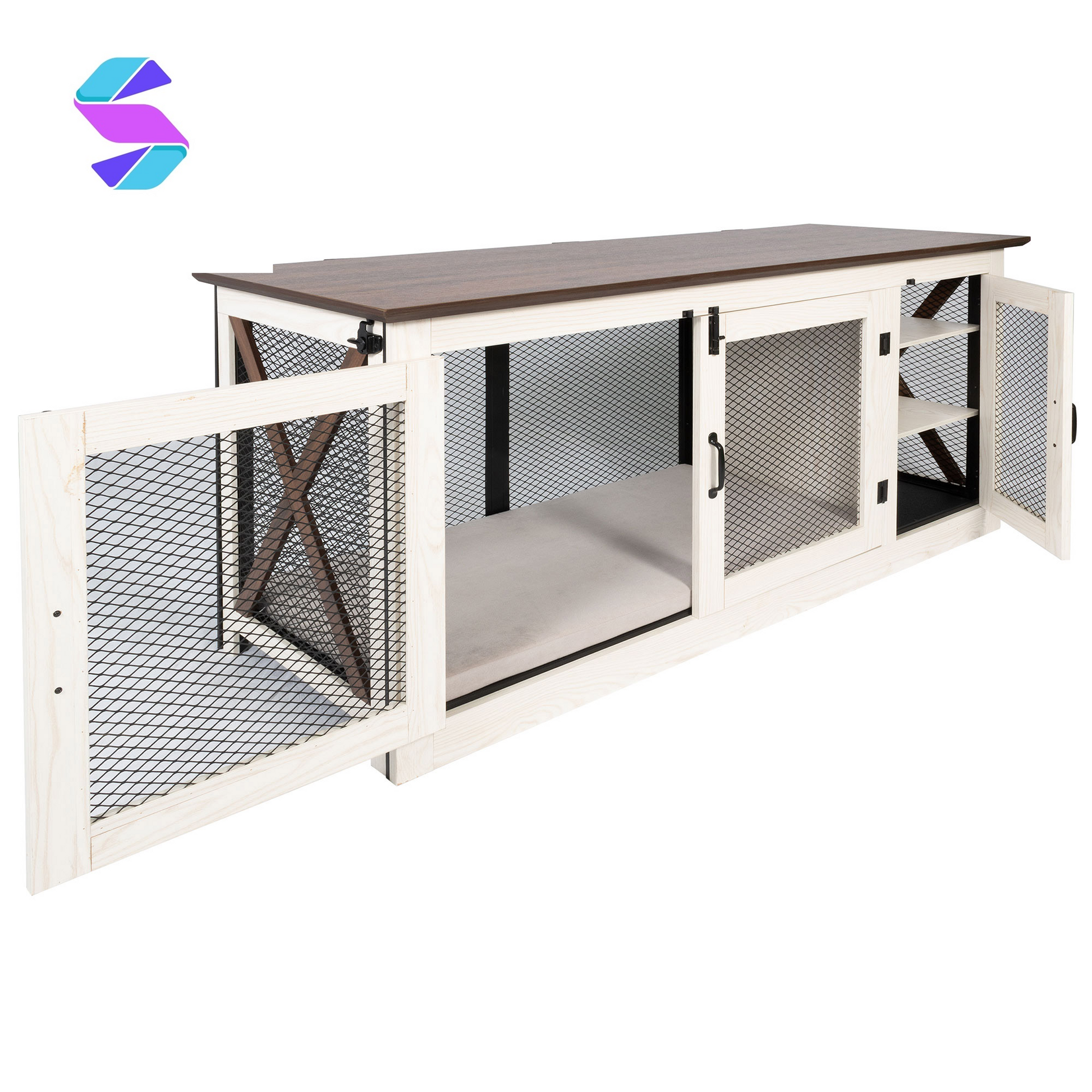 65" Cooper Dog Crate Credenza with Shelves & Mat Kit