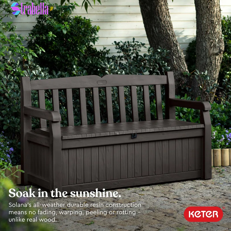 Solana 70 Gallon Durable Resin Outdoor Bench Storage and Organization Deck Box Ideal for Garden Patio Furniture and Supplies