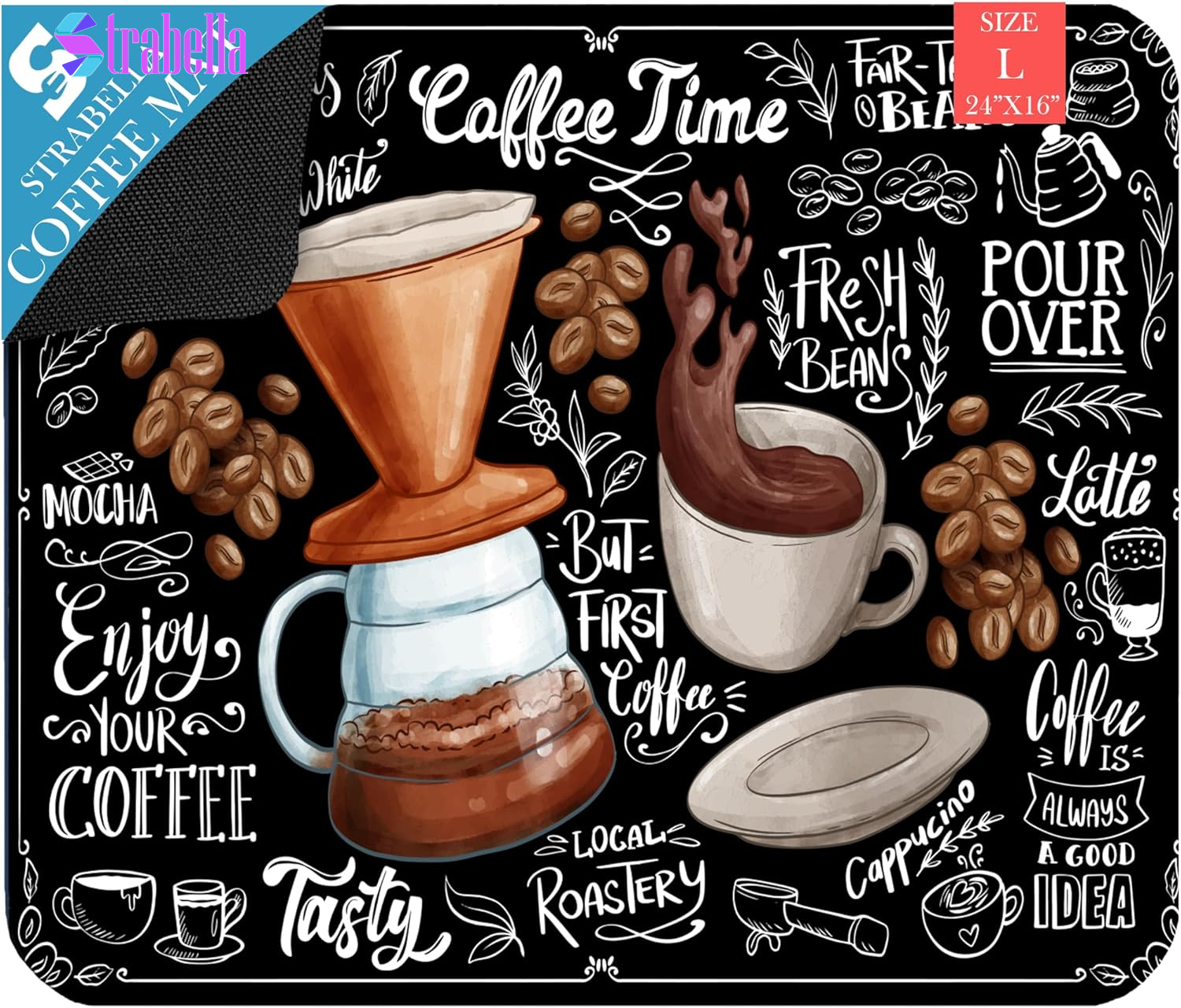 Dish Drying Mat Super Absorbent – 16" X 12" Coffee Mat for Countertops – Non-Slip Drying Mat for Kitchen Counter – Easy to Clean Water Absorbent Mat – Quick Dry Dish Drying Mats (Black)