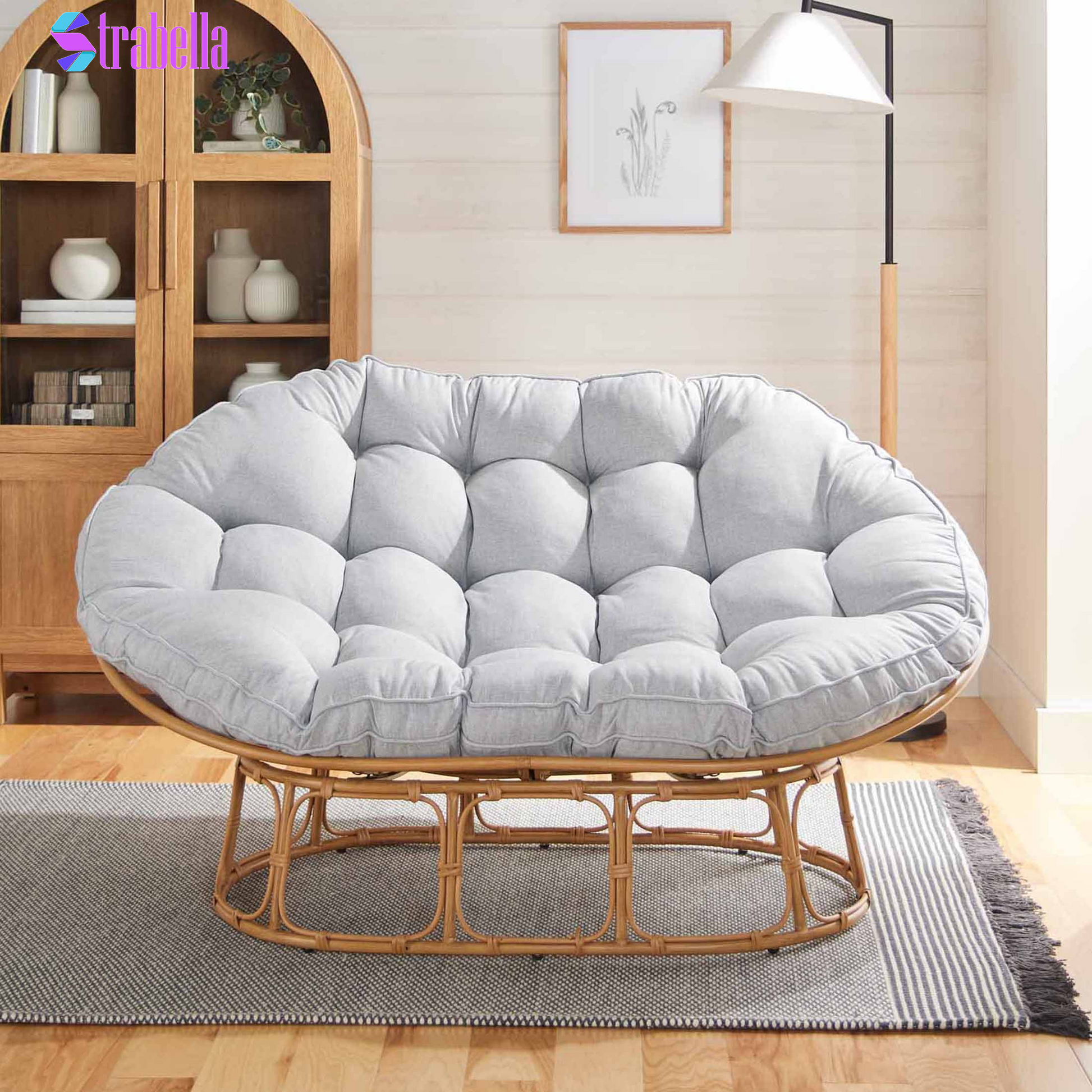 Double Papasan Accent Chair, Grey Linen