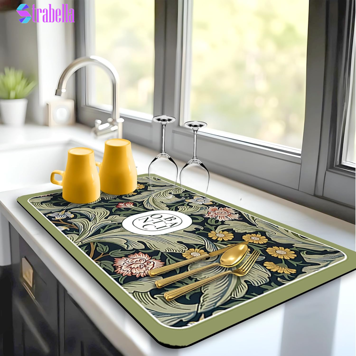 Dish Drying Mat Super Absorbent – 16" X 12" Coffee Mat for Countertops – Non-Slip Drying Mat for Kitchen Counter – Easy to Clean Water Absorbent Mat – Quick Dry Dish Drying Mats (Black)