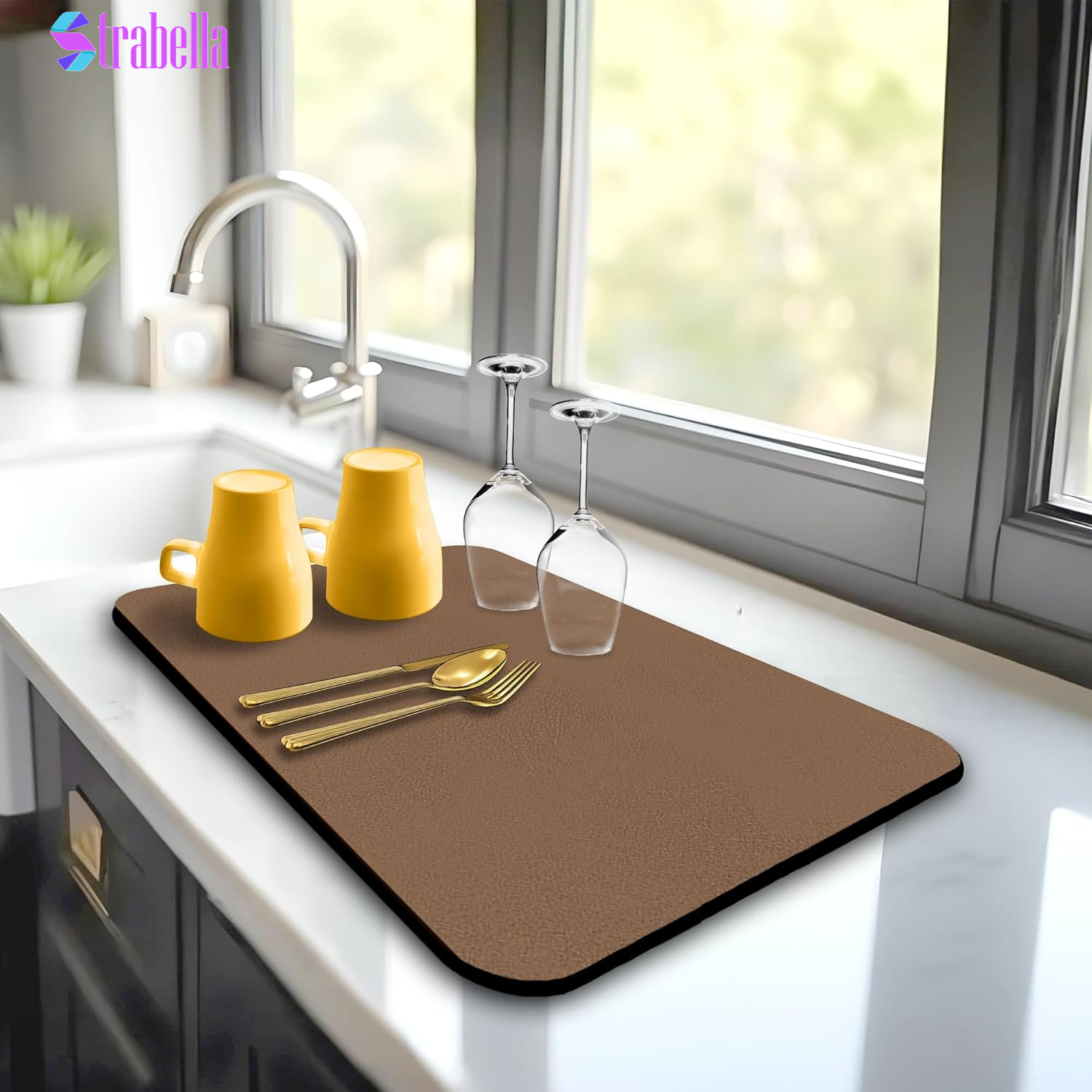 Dish Drying Mat Super Absorbent – 16" X 12" Coffee Mat for Countertops – Non-Slip Drying Mat for Kitchen Counter – Easy to Clean Water Absorbent Mat – Quick Dry Dish Drying Mats (Black)