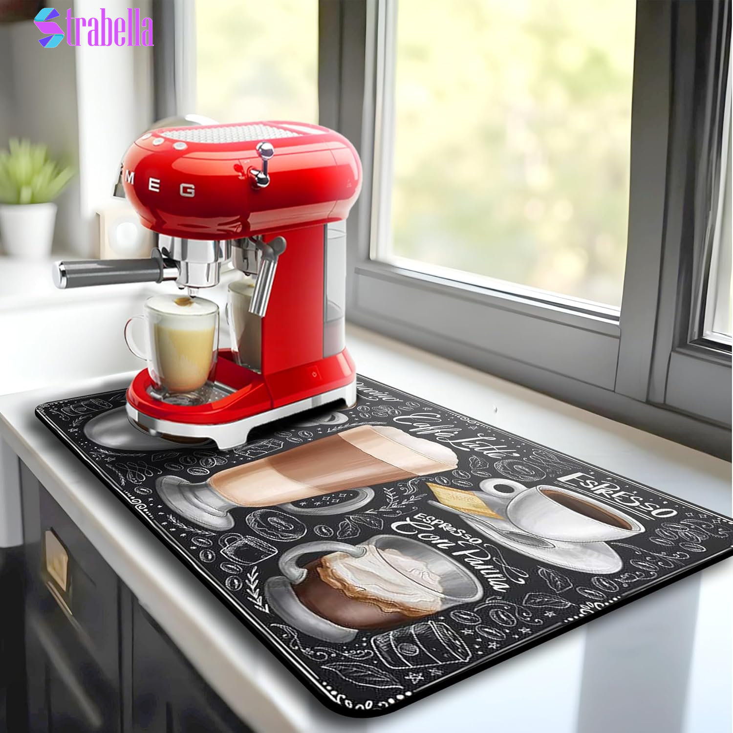 Dish Drying Mat Super Absorbent – 16" X 12" Coffee Mat for Countertops – Non-Slip Drying Mat for Kitchen Counter – Easy to Clean Water Absorbent Mat – Quick Dry Dish Drying Mats (Black)