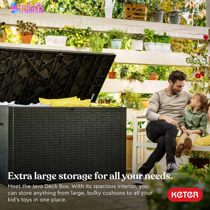Java 230 Gallon XXL Durable Resin Outdoor Storage and Organization Deck Box Ideal for Garden Patio Furniture and Supplies