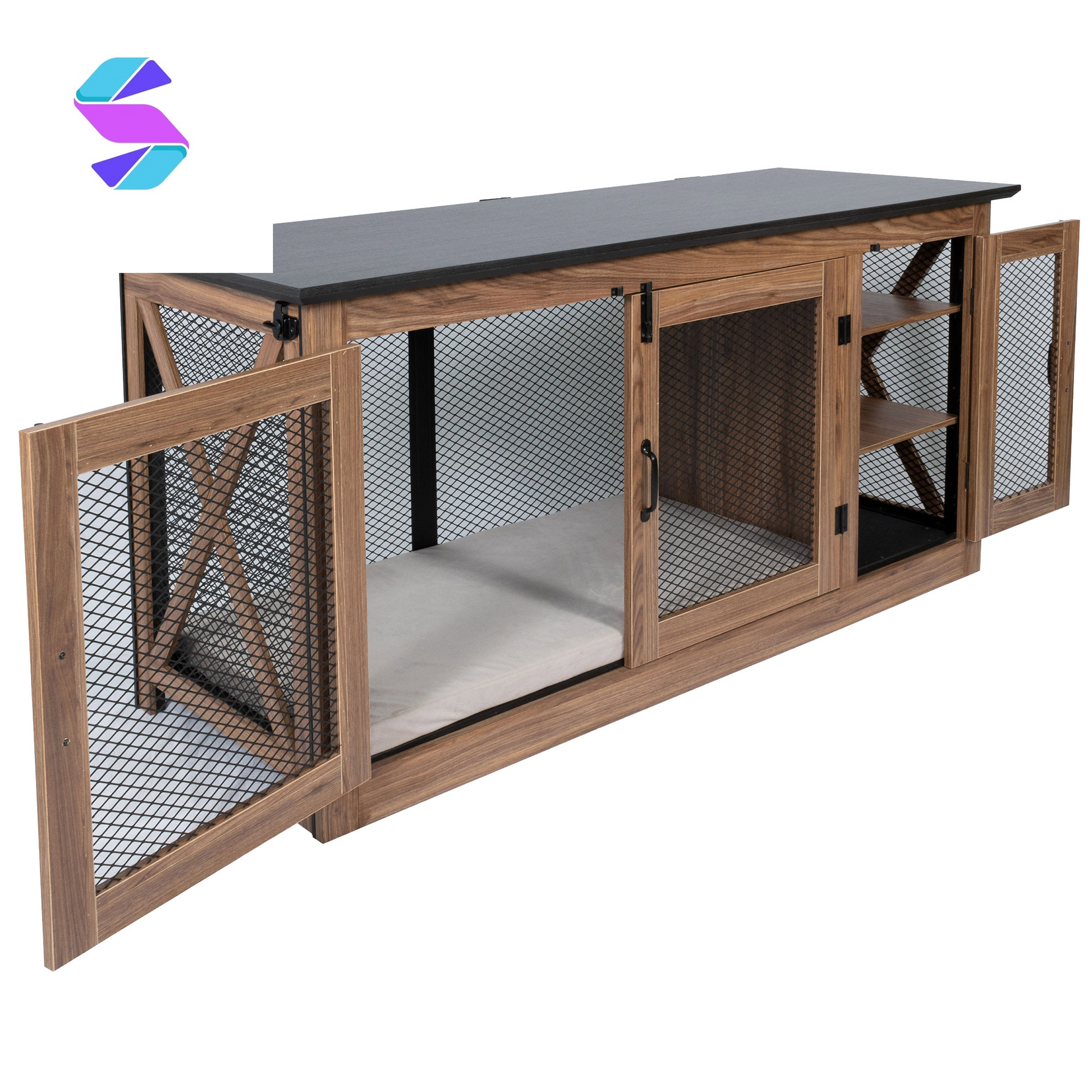 65" Cooper Dog Crate Credenza with Shelves & Mat Kit