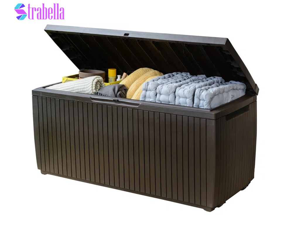 Springwood 80 Gallon Durable Resin Outdoor Storage and Organization Deck Box for Patio Furniture and Supplies, Brown