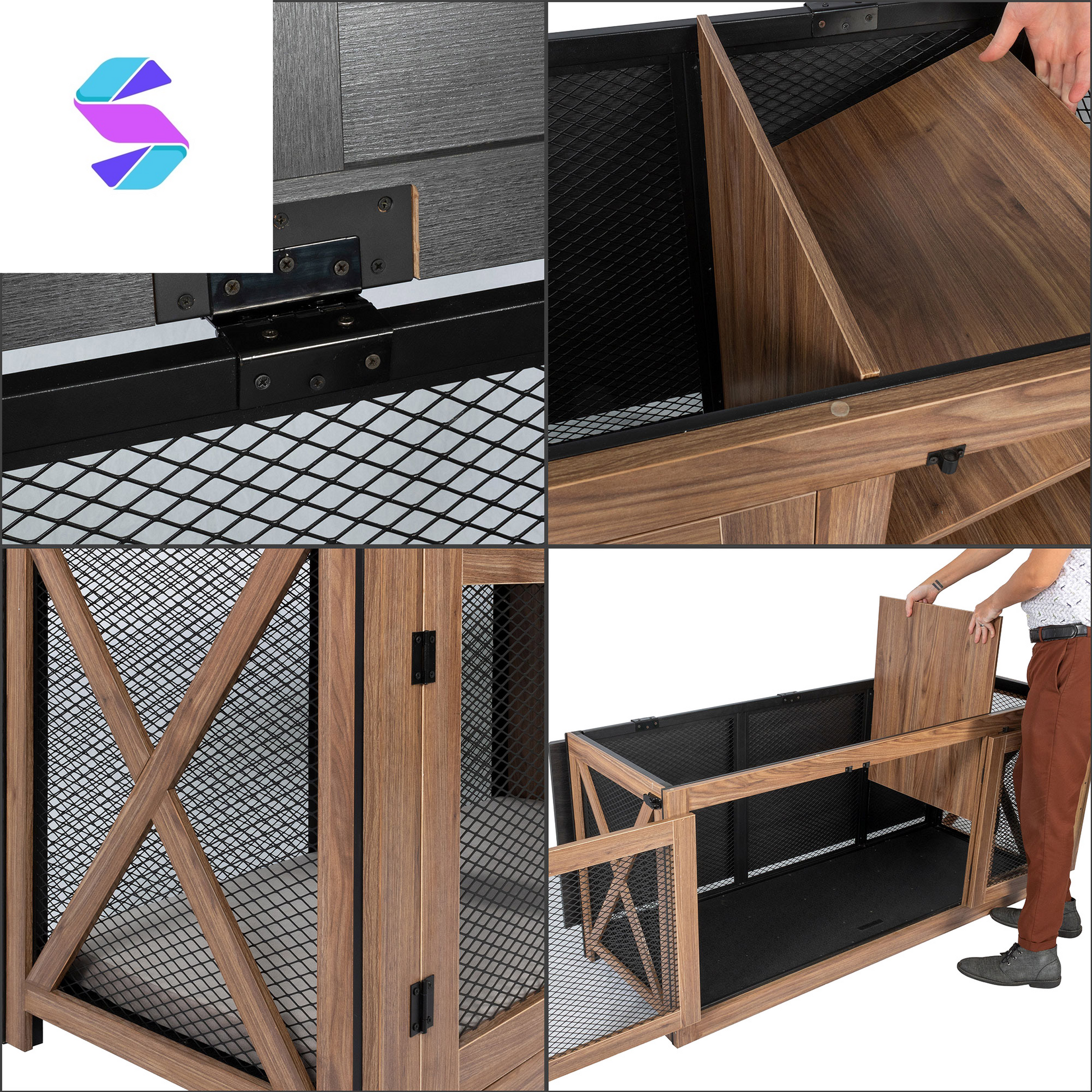 65" Cooper Dog Crate Credenza with Shelves & Mat Kit