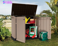 Store-It-Out MIDI 4.3X3.7 Ft. Durable Resin Outdoor Storage Shed with Floor and Double Doors for Garden Patio Furniture and Tools, Brown