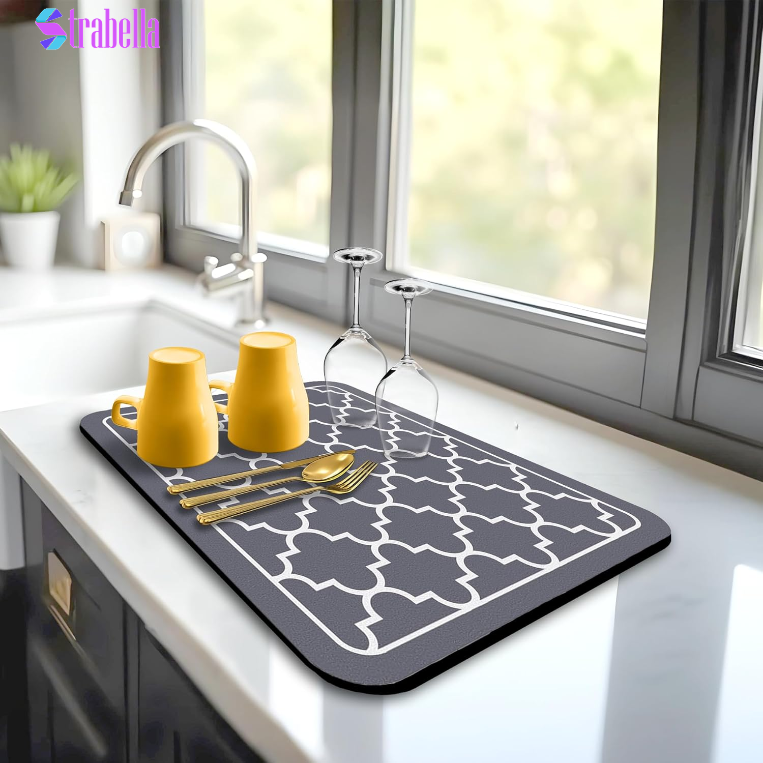 Dish Drying Mat Super Absorbent – 16" X 12" Coffee Mat for Countertops – Non-Slip Drying Mat for Kitchen Counter – Easy to Clean Water Absorbent Mat – Quick Dry Dish Drying Mats (Black)