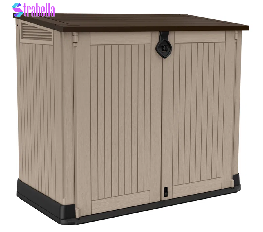 Store-It-Out MIDI 4.3X3.7 Ft. Durable Resin Outdoor Storage Shed with Floor and Double Doors for Garden Patio Furniture and Tools, Brown