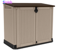 Store-It-Out MIDI 4.3X3.7 Ft. Durable Resin Outdoor Storage Shed with Floor and Double Doors for Garden Patio Furniture and Tools, Brown