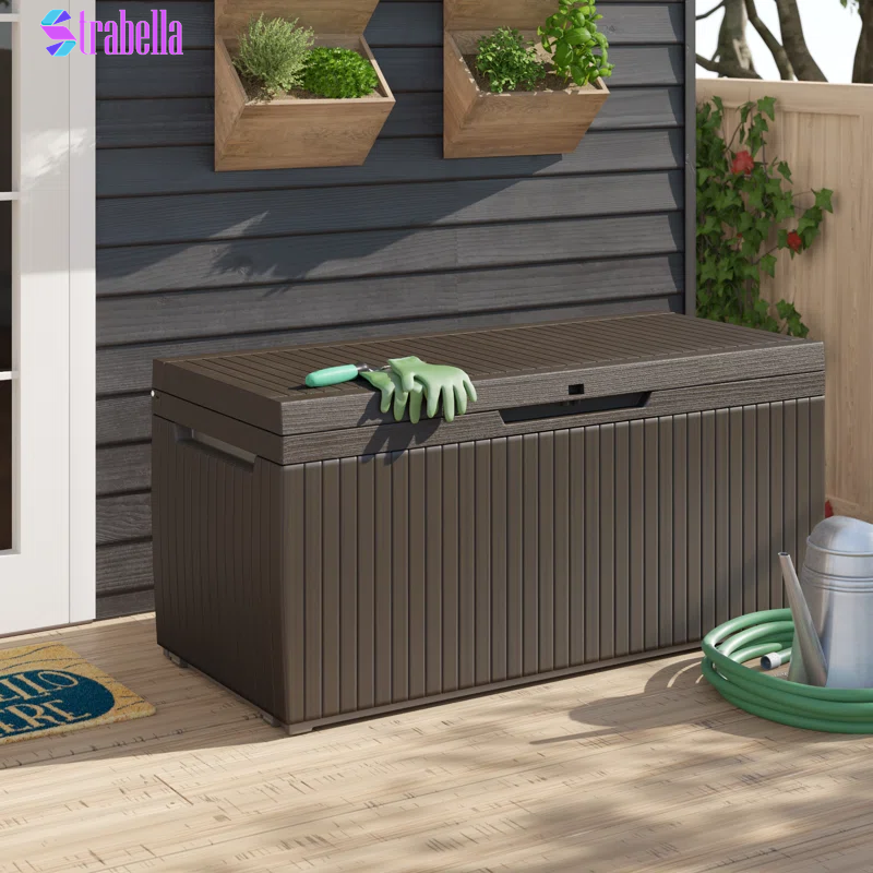 Springwood 80 Gallon Durable Resin Outdoor Storage and Organization Deck Box for Patio Furniture and Supplies, Brown