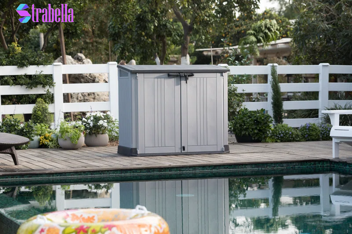 Store It Out Prime Durable Resin Outdoor Storage Shed with Floor and Double Doors for Garden Patio Furniture and Tools