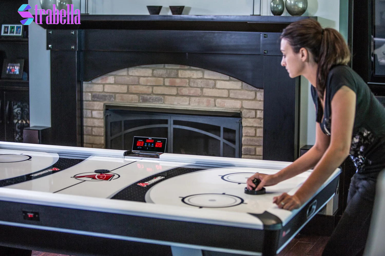 Blazer 7' Air Hockey Table with Heavy-Duty Blower, Electronic Scoring, Leg Levelers, and Overhang Rail