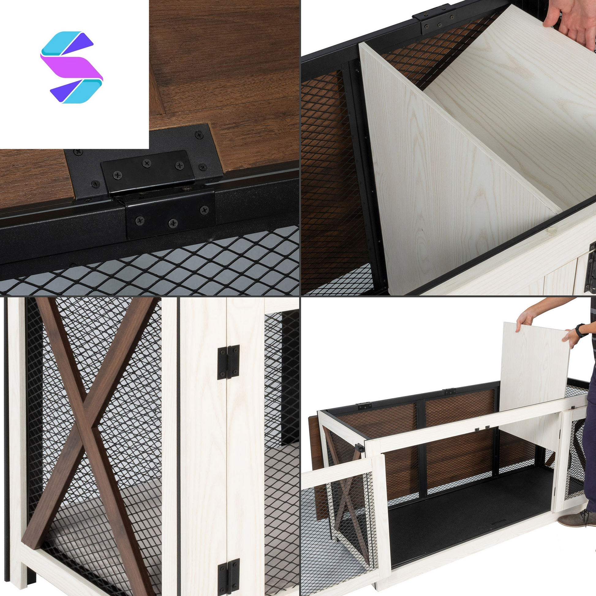 65" Cooper Dog Crate Credenza with Shelves & Mat Kit